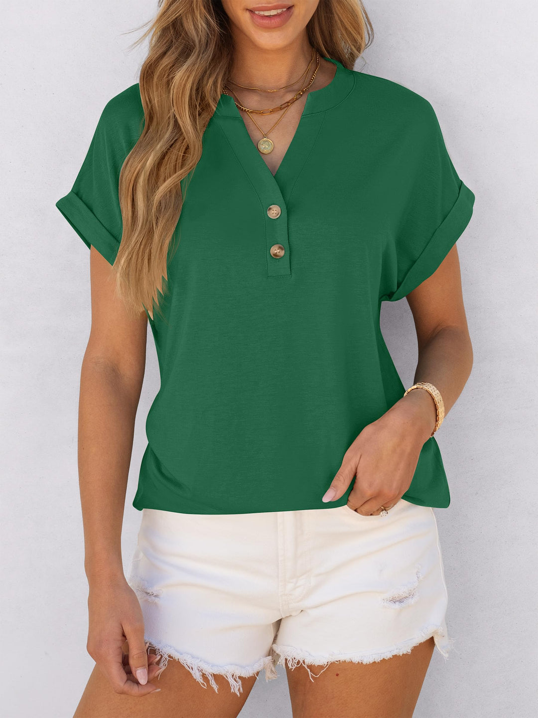 ANRABESS Womens Short Sleeve Henley Tops V Neck Dressy Casual Blouses Summer Trendy Tee Shirts 2026 Vacation Fashion Clothes