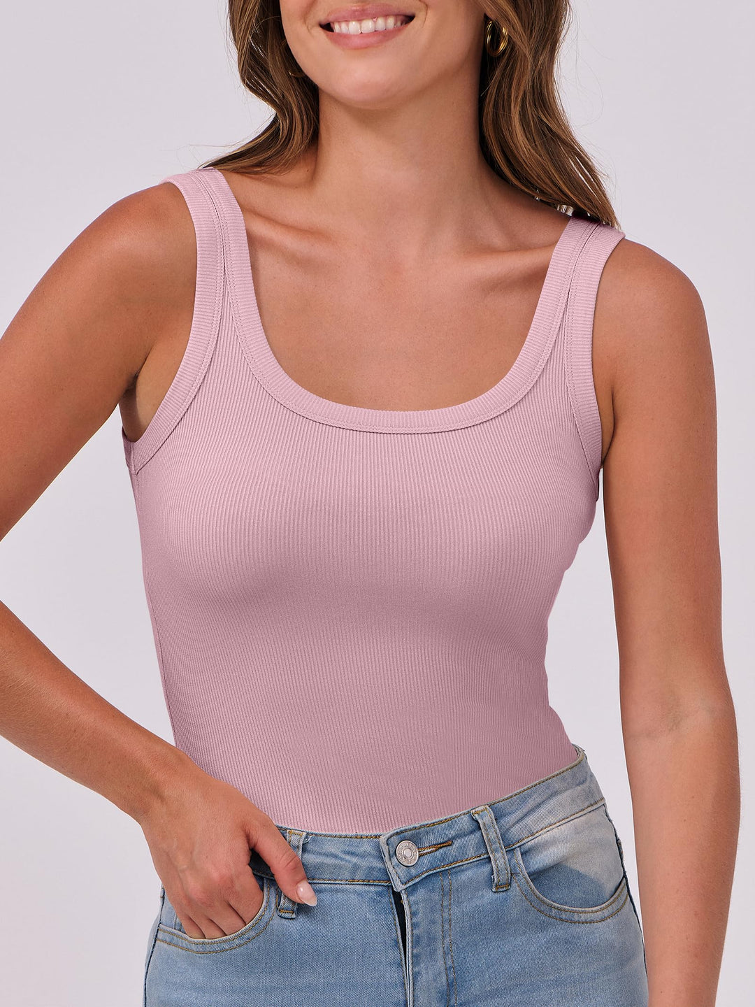 ANRABESS Womens Sleeveless Scoop Neck Tank Top Ribbed Fitted Summer Basic Slim Cute Tops 2026