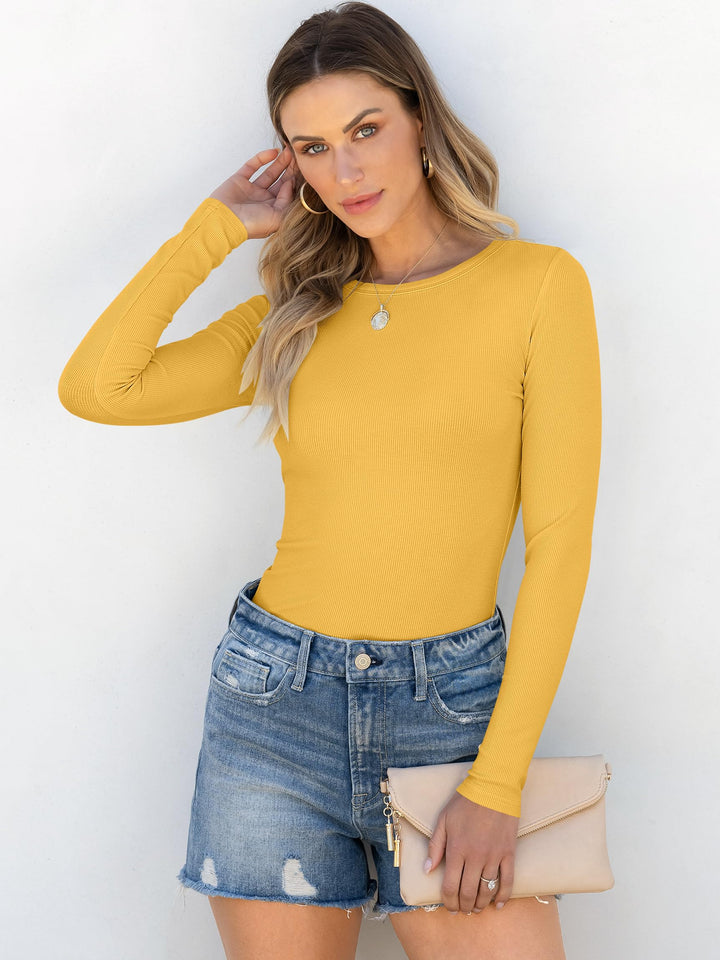 ANRABESS Long Sleeve Shirts for Women Ribbed Knit Slim Fit Basic Tops Crewneck Tees Spring Fall Casual Underscrubs Layer Clothes