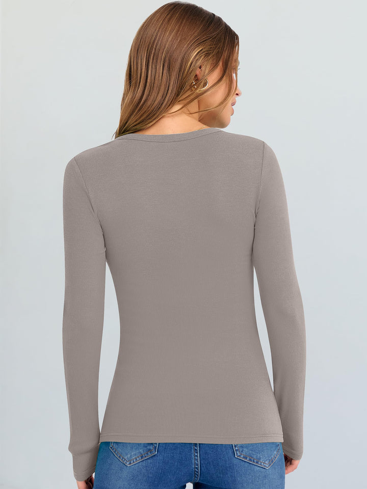 ANRABESS Long Sleeve Shirts for Women Soft Comfy Ribbed Knit Fitted T-Shirts Casual Trendy Y2K Basic Tops Fall Winter Underscrub Layering Clothes