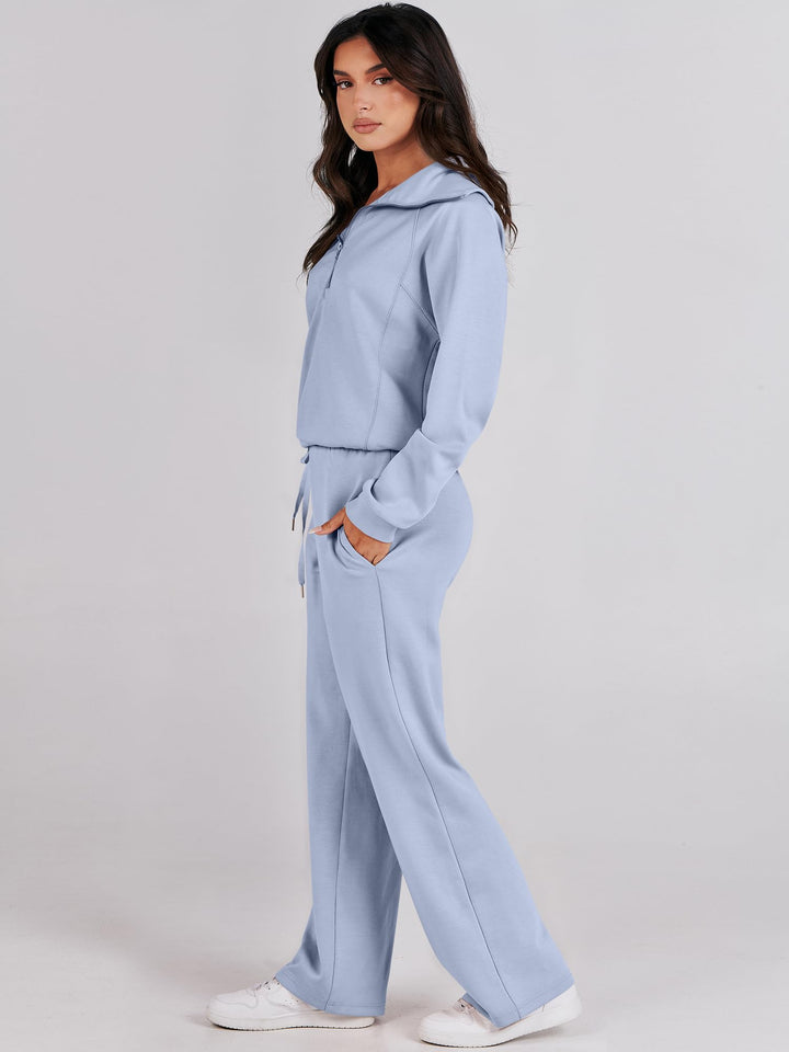 ANRABESS 2 Piece Outfits for Women Half Zip Sweatshirt & Wide Leg Pants Airport Travel Lounge Matching Fall Winter Sets Sweatsuits Clothing