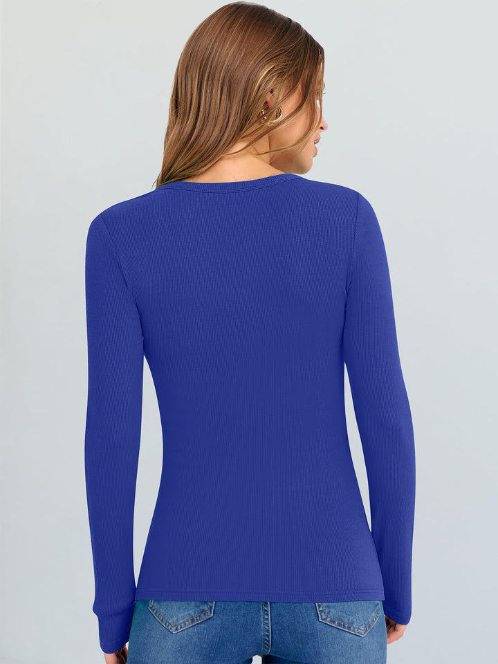 ANRABESS Long Sleeve Shirts for Women Soft Comfy Ribbed Knit Fitted T-Shirts Casual Trendy Y2K Basic Tops Fall Winter Underscrub Layering Clothes