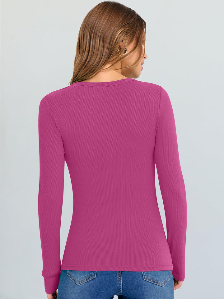 ANRABESS Long Sleeve Shirts for Women Soft Comfy Ribbed Knit Fitted T-Shirts Casual Trendy Y2K Basic Tops Fall Winter Underscrub Layering Clothes