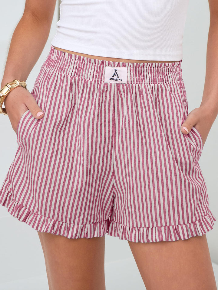 ANRABESS Womens Ruffle Boxer Shorts Pajama Gingham Shorts Summer Casual Lounge Sleep Plaid Beach Bottoms Pockets 2026 Trendy