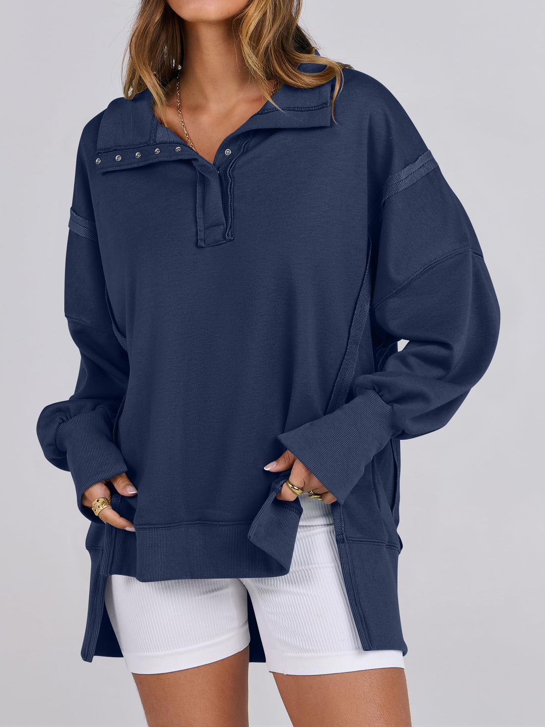 ANRABESS Women's Sweatshirts Oversized Casual Loose Button Up Henley Pullover Top High Low Split 2026 Fall Fashion Outfits