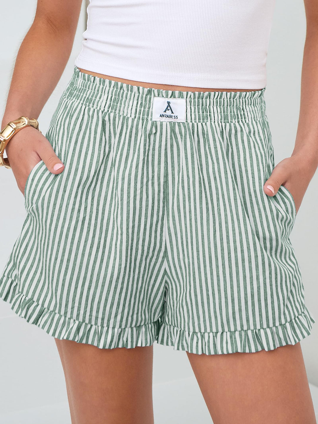 ANRABESS Womens Ruffle Boxer Shorts Pajama Gingham Shorts Summer Casual Lounge Sleep Plaid Beach Bottoms Pockets 2026 Trendy