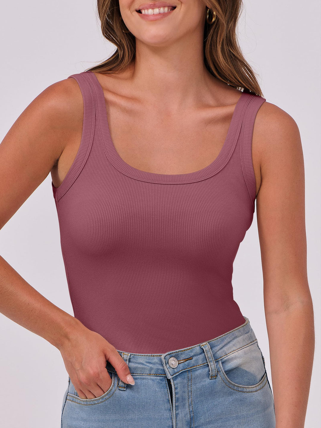 ANRABESS Womens Sleeveless Scoop Neck Tank Top Ribbed Fitted Summer Basic Slim Cute Tops 2026