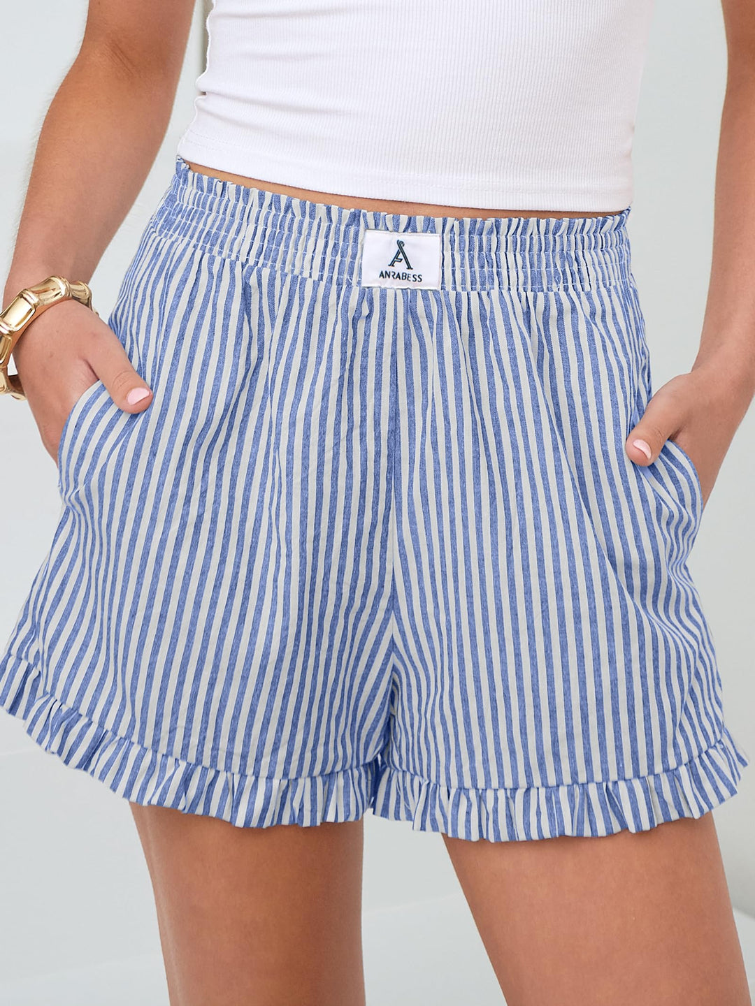 ANRABESS Womens Ruffle Boxer Shorts Pajama Gingham Shorts Summer Casual Lounge Sleep Plaid Beach Bottoms Pockets 2026 Trendy