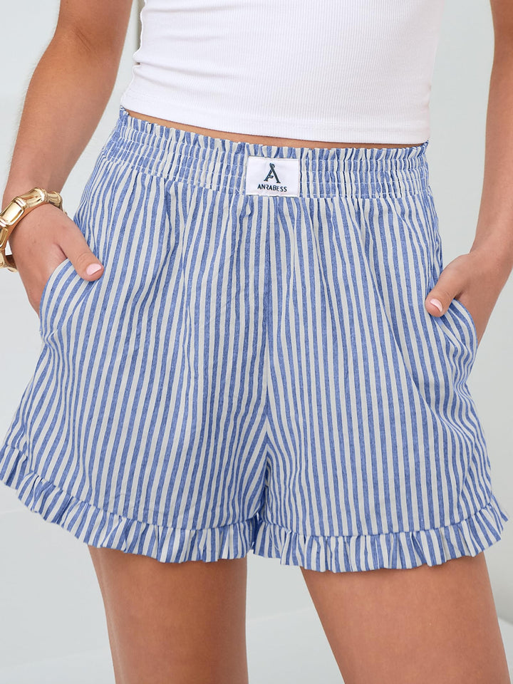 ANRABESS Womens Ruffle Boxer Shorts Pajama Gingham Shorts Summer Casual Lounge Sleep Plaid Beach Bottoms Pockets 2026 Trendy