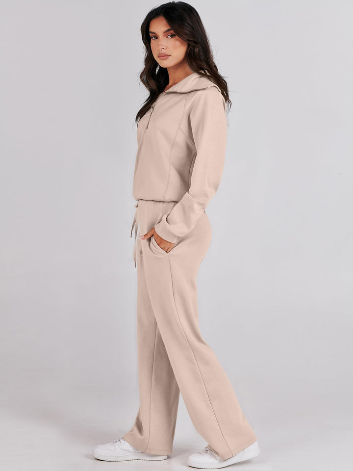 ANRABESS 2 Piece Outfits for Women Half Zip Sweatshirt & Wide Leg Pants Airport Travel Lounge Matching Fall Winter Sets Sweatsuits Clothing