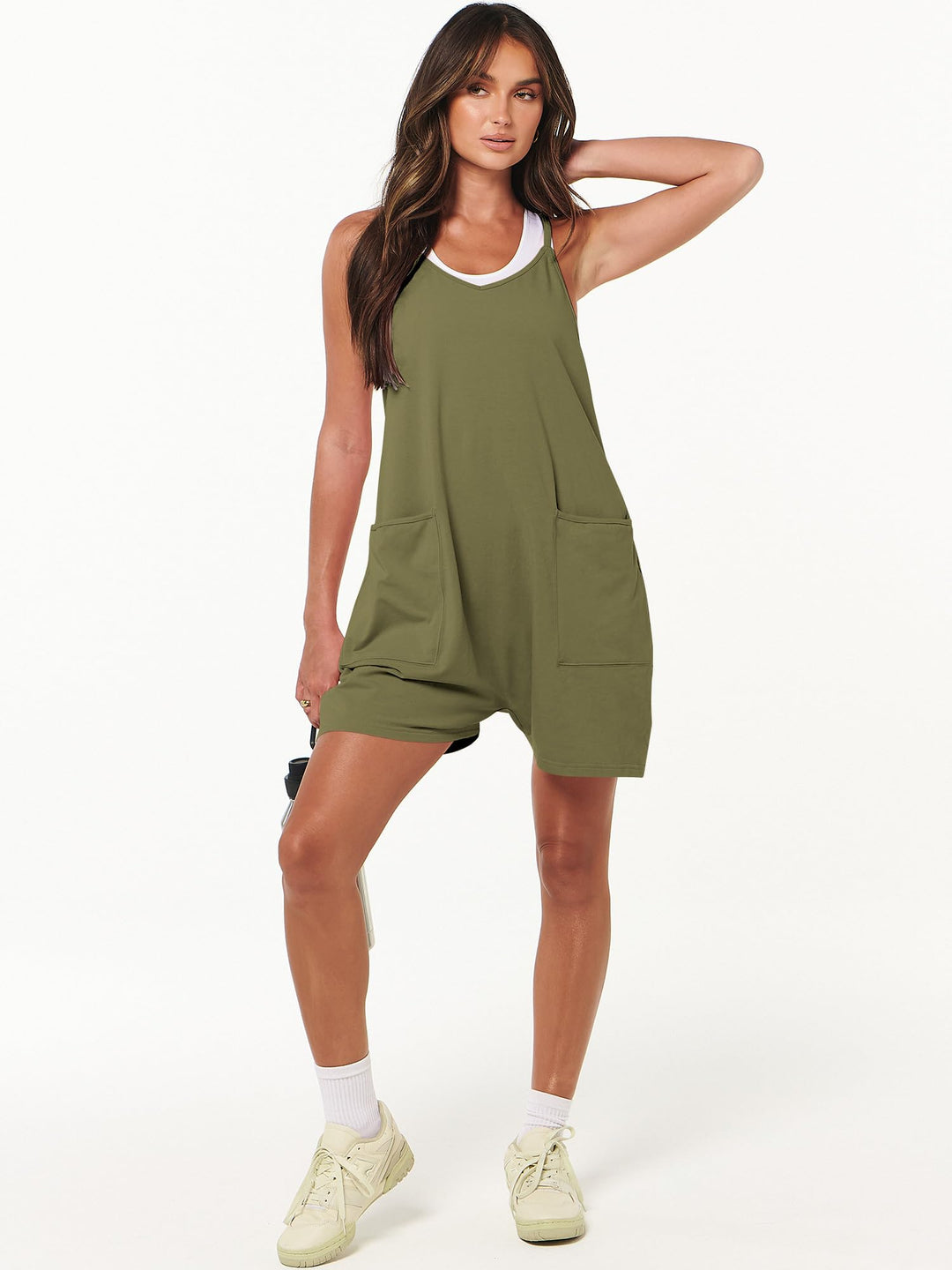 ANRABESS Summer Jumpsuits for Women 2026 Casual Adjustable Spaghetti Strap Rompers for Women Outfits Sleeveless Loose Shorts Overalls with Pockets