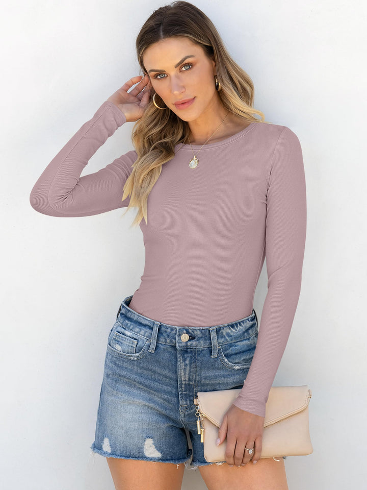 ANRABESS Long Sleeve Shirts for Women Ribbed Knit Slim Fit Basic Tops Crewneck Tees Spring Fall Casual Underscrubs Layer Clothes