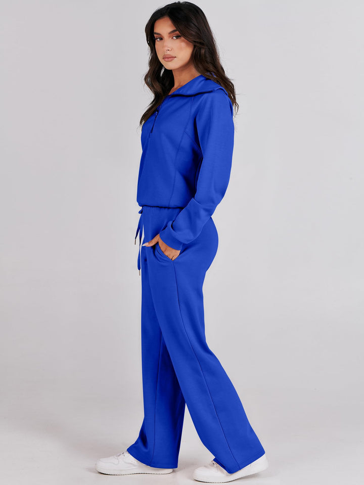 ANRABESS 2 Piece Outfits for Women Half Zip Sweatshirt & Wide Leg Pants Airport Travel Lounge Matching Fall Winter Sets Sweatsuits Clothing