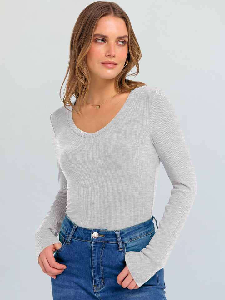 ANRABESS Long Sleeve Shirts for Women Soft Comfy Ribbed Knit Fitted T-Shirts Casual Trendy Y2K Basic Tops Fall Winter Underscrub Layering Clothes