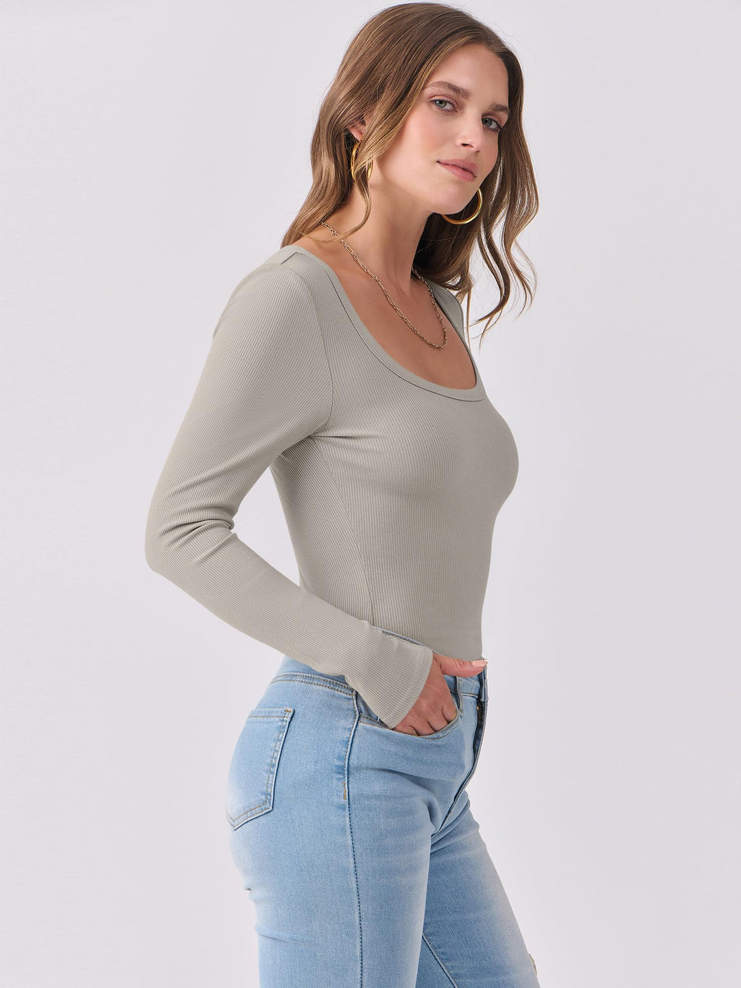 ANRABESS Long Sleeve Shirts for Women Ribbed Knit Slim Fitted Casual Tops Scoop Neck Basic Tee Spring Fall Fashion Clothes