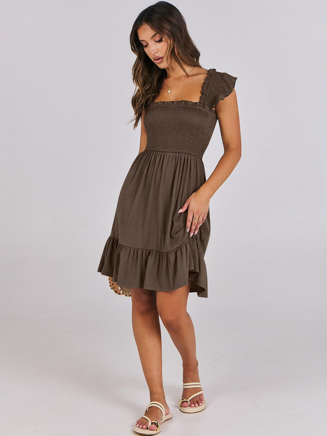 ANRABESS Boho Sleeveless Square Neck Beach Dress