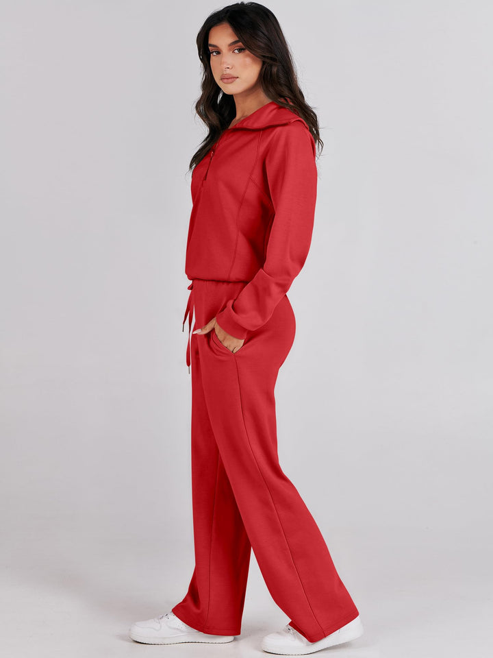 ANRABESS 2 Piece Outfits for Women Half Zip Sweatshirt & Wide Leg Pants Airport Travel Lounge Matching Fall Winter Sets Sweatsuits Clothing