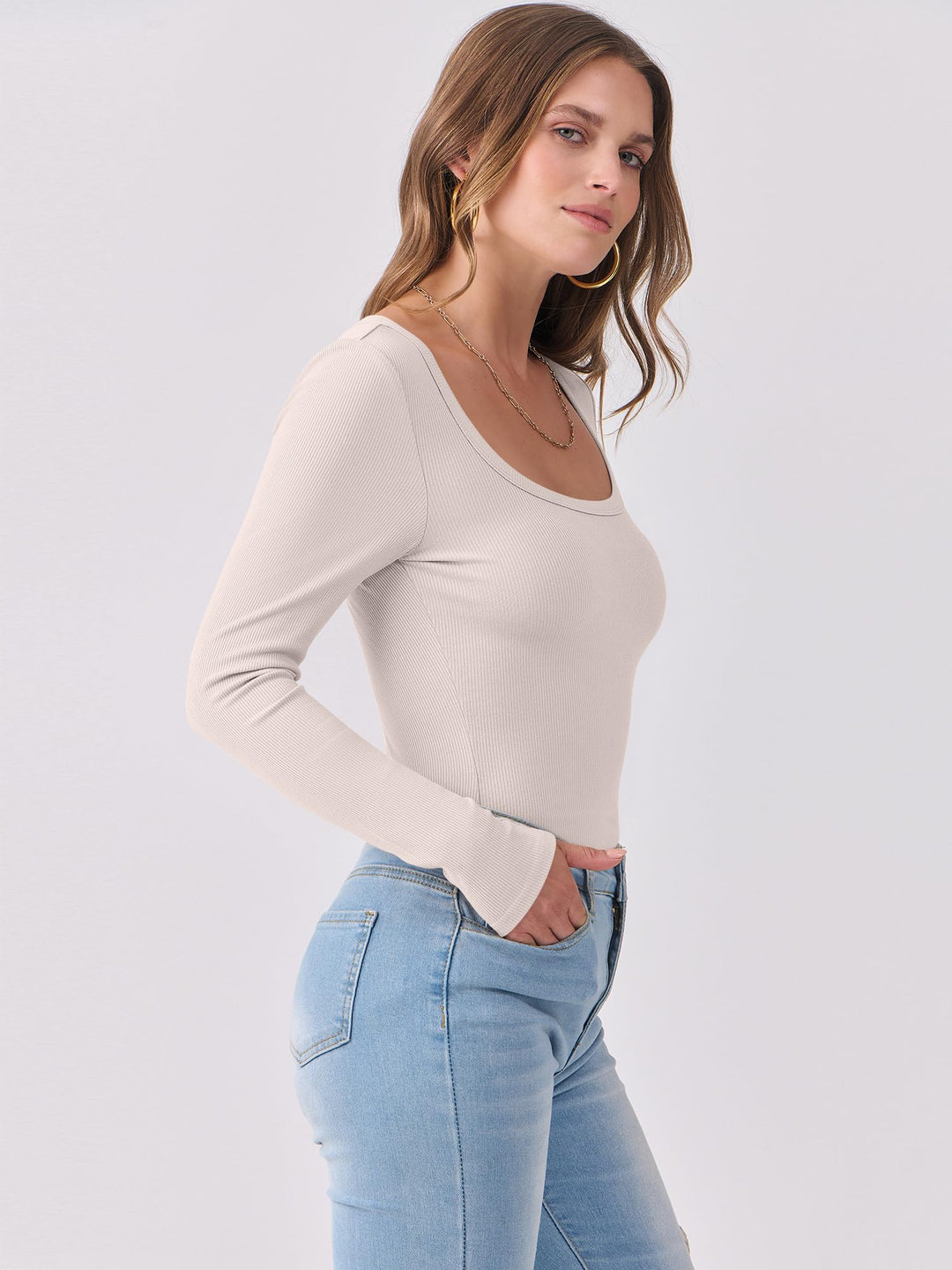 ANRABESS Long Sleeve Shirts for Women Ribbed Knit Slim Fitted Casual Tops Scoop Neck Basic Tee Spring Fall Fashion Clothes