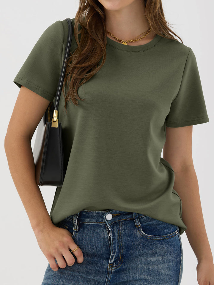 ANRABESS Summer T Shirts for Women, Round Neck Short Sleeve Tops for Women 2026 WrinkleFree Comfy Tshirt Basic Tee Casual Workout Tops Vacation Outfits