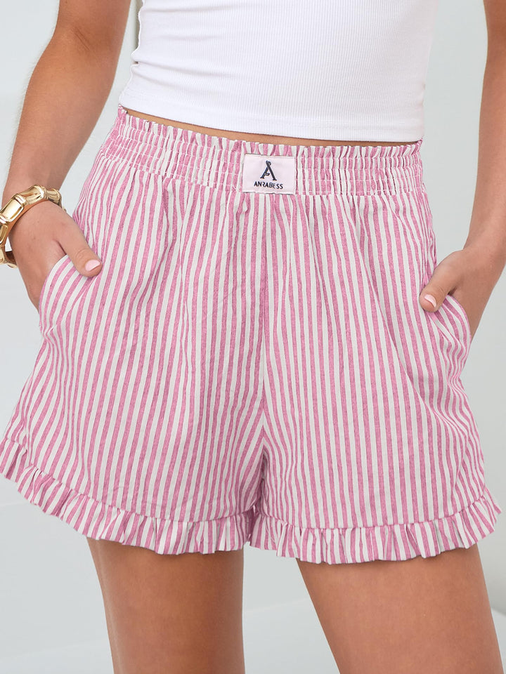 ANRABESS Womens Ruffle Boxer Shorts Pajama Gingham Shorts Summer Casual Lounge Sleep Plaid Beach Bottoms Pockets 2026 Trendy