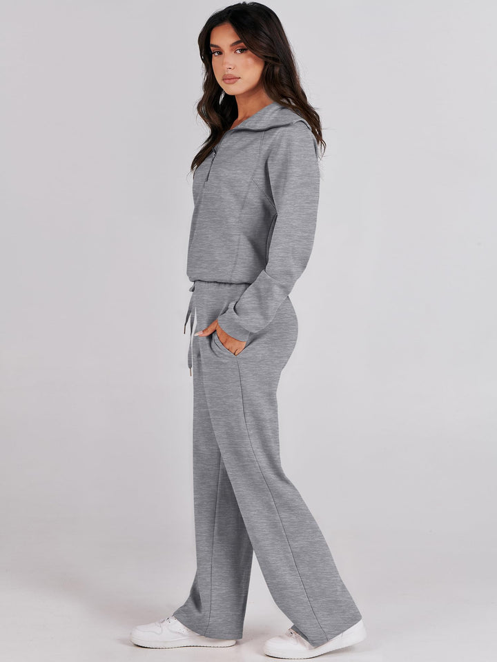 ANRABESS 2 Piece Outfits for Women Half Zip Sweatshirt & Wide Leg Pants Airport Travel Lounge Matching Fall Winter Sets Sweatsuits Clothing