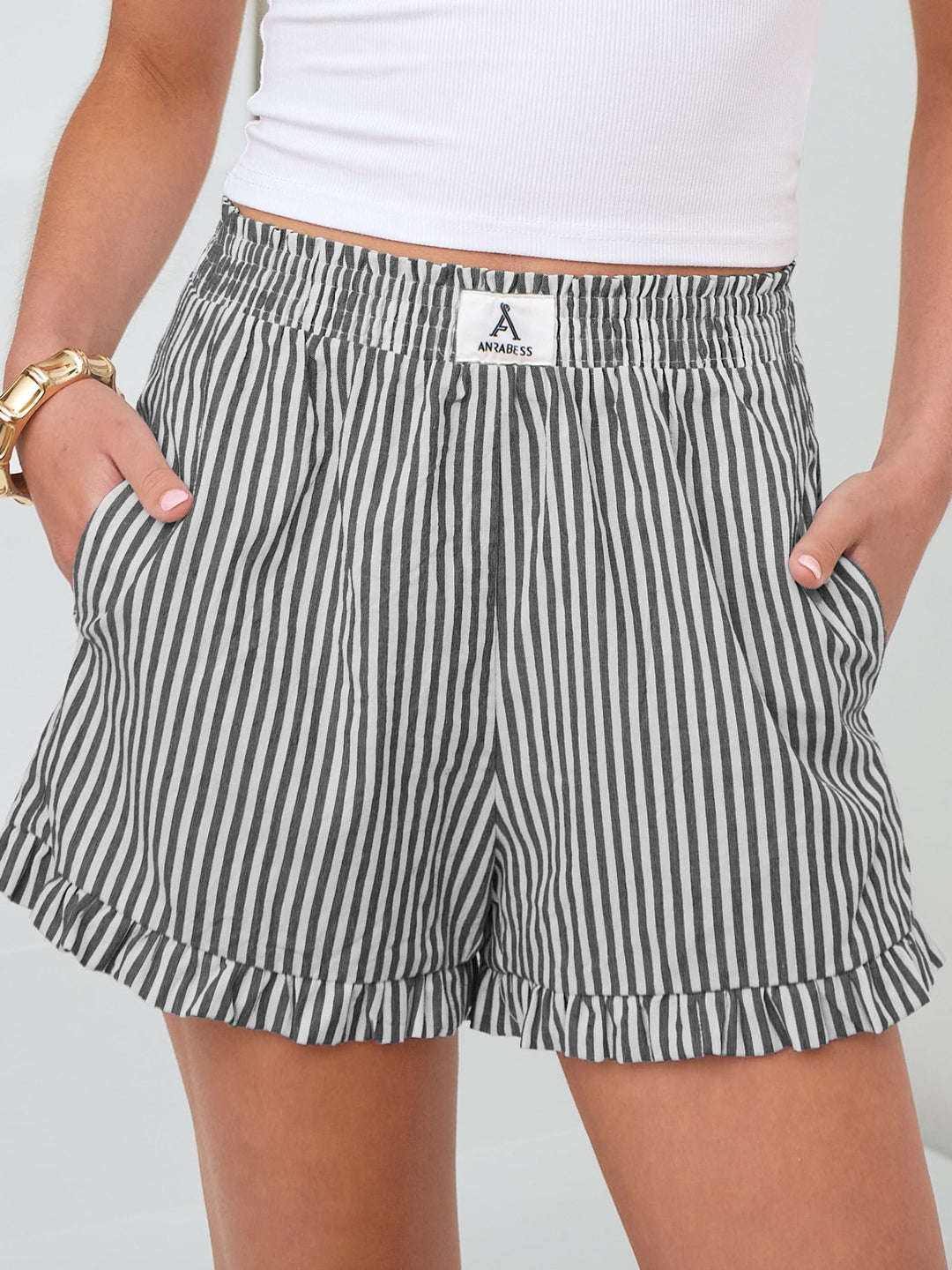 ANRABESS Womens Ruffle Boxer Shorts Pajama Gingham Shorts Summer Casual Lounge Sleep Plaid Beach Bottoms Pockets 2026 Trendy