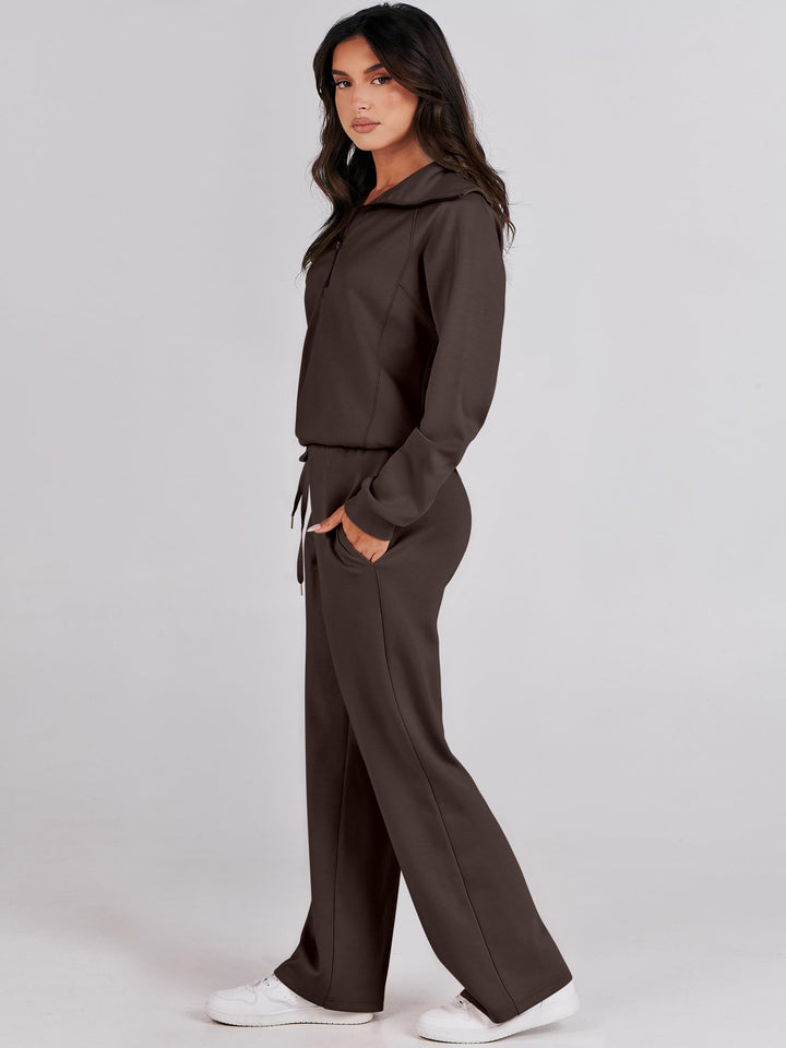 ANRABESS 2 Piece Outfits for Women Half Zip Sweatshirt & Wide Leg Pants Airport Travel Lounge Matching Fall Winter Sets Sweatsuits Clothing