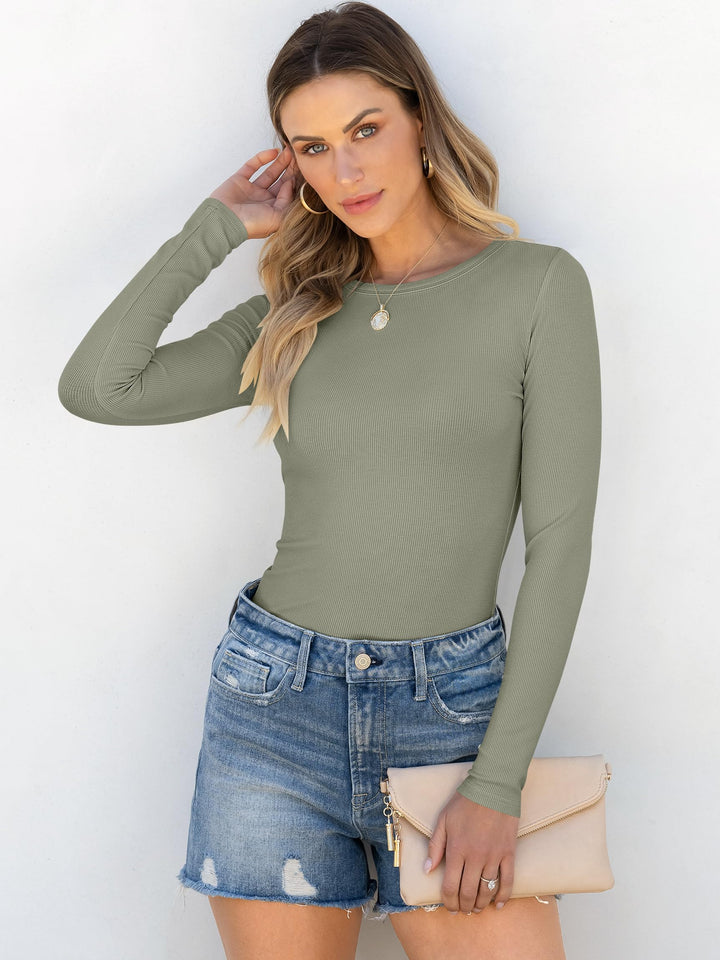 ANRABESS Long Sleeve Shirts for Women Ribbed Knit Slim Fit Basic Tops Crewneck Tees Spring Fall Casual Underscrubs Layer Clothes