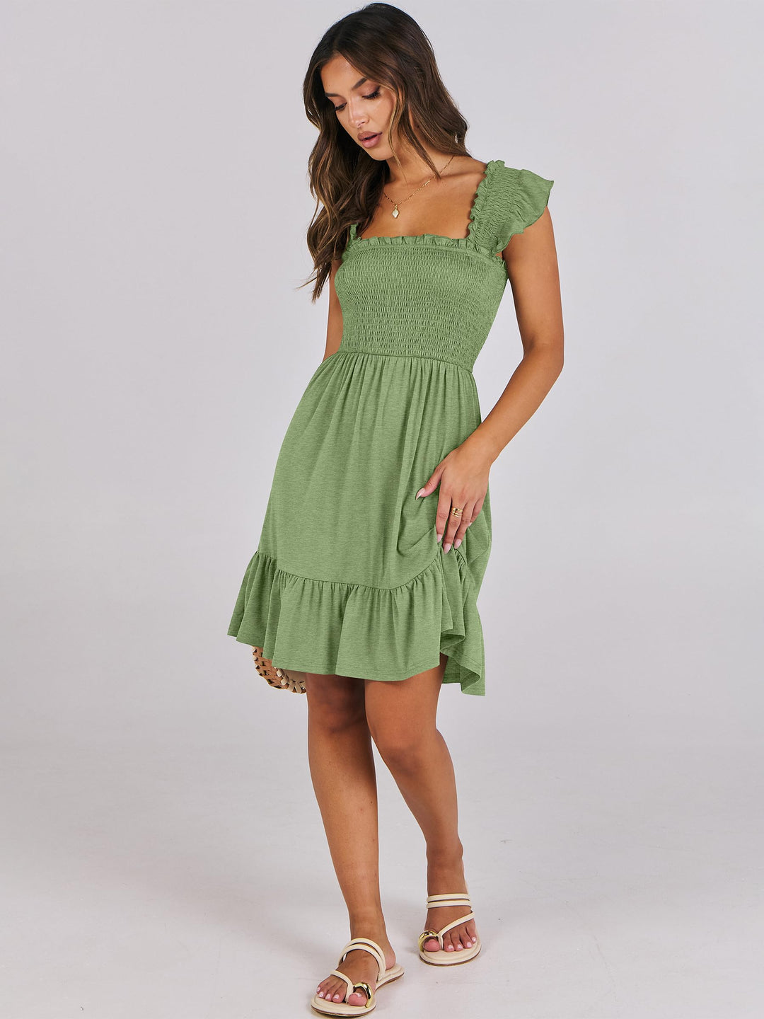 ANRABESS Boho Sleeveless Square Neck Beach Dress