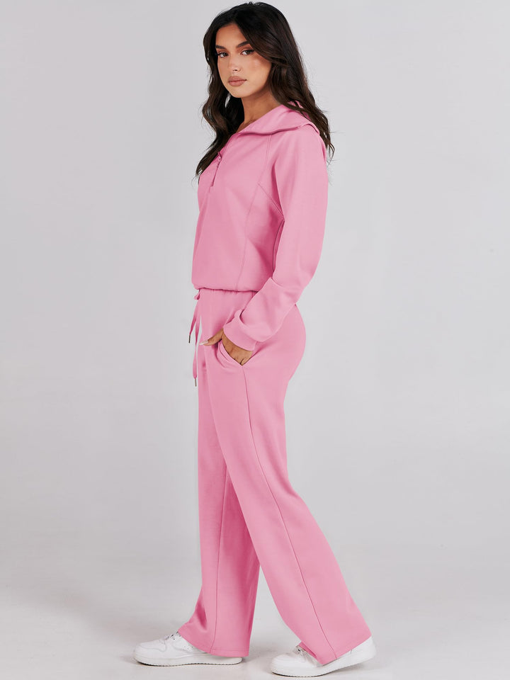 ANRABESS 2 Piece Outfits for Women Half Zip Sweatshirt & Wide Leg Pants Airport Travel Lounge Matching Fall Winter Sets Sweatsuits Clothing