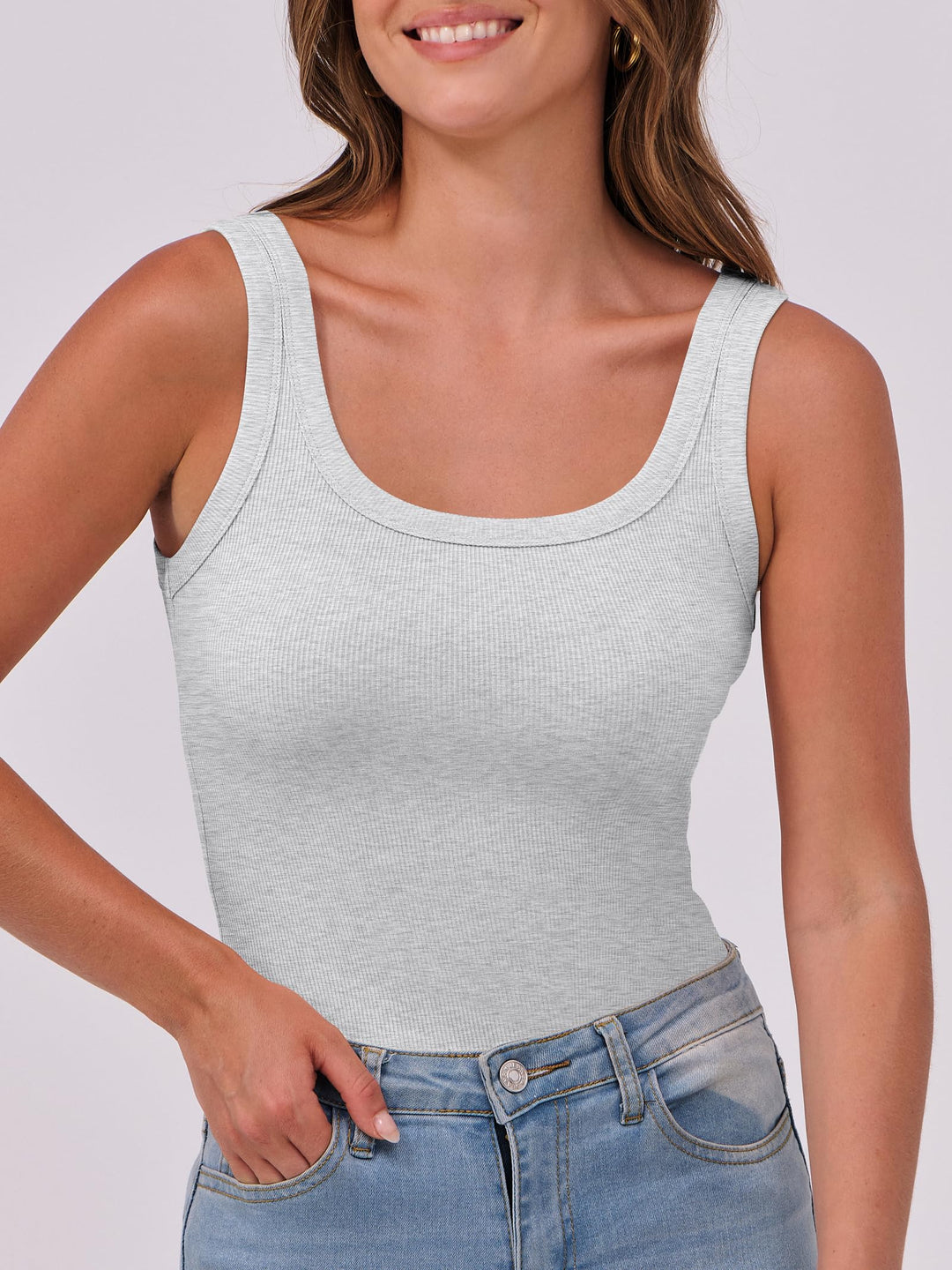 ANRABESS Womens Sleeveless Scoop Neck Tank Top Ribbed Fitted Summer Basic Slim Cute Tops 2026