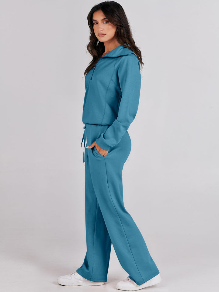 ANRABESS 2 Piece Outfits for Women Half Zip Sweatshirt & Wide Leg Pants Airport Travel Lounge Matching Fall Winter Sets Sweatsuits Clothing