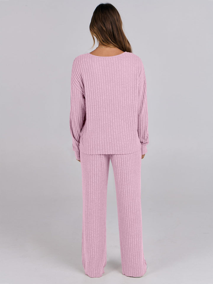 ANRABESS Women 2 Piece Lounge Pajamas Sets Casual Ribbed Knit Long Sleeve Top Pants Matching Set 2026 Fall Outfits Clothes