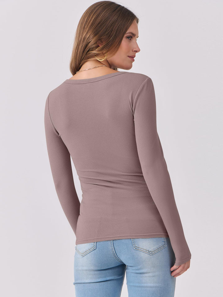 ANRABESS Long Sleeve Shirts for Women Ribbed Knit Slim Fitted Casual Tops Scoop Neck Basic Tee Spring Fall Fashion Clothes