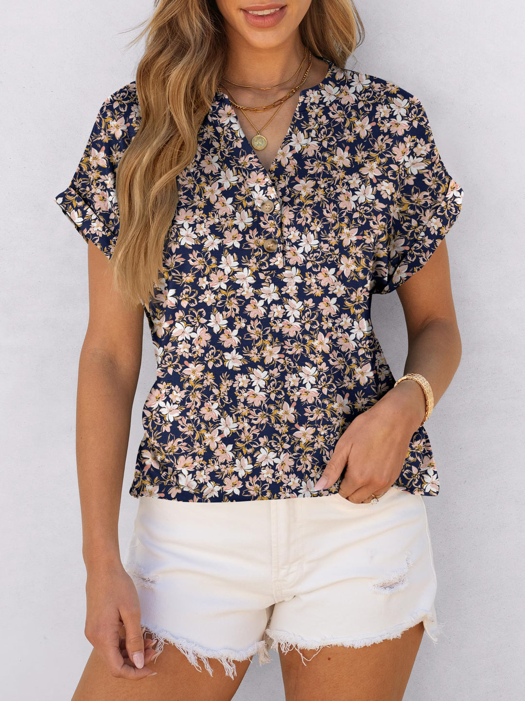 ANRABESS Womens Short Sleeve Henley Tops V Neck Dressy Casual Blouses Summer Trendy Tee Shirts 2026 Vacation Fashion Clothes