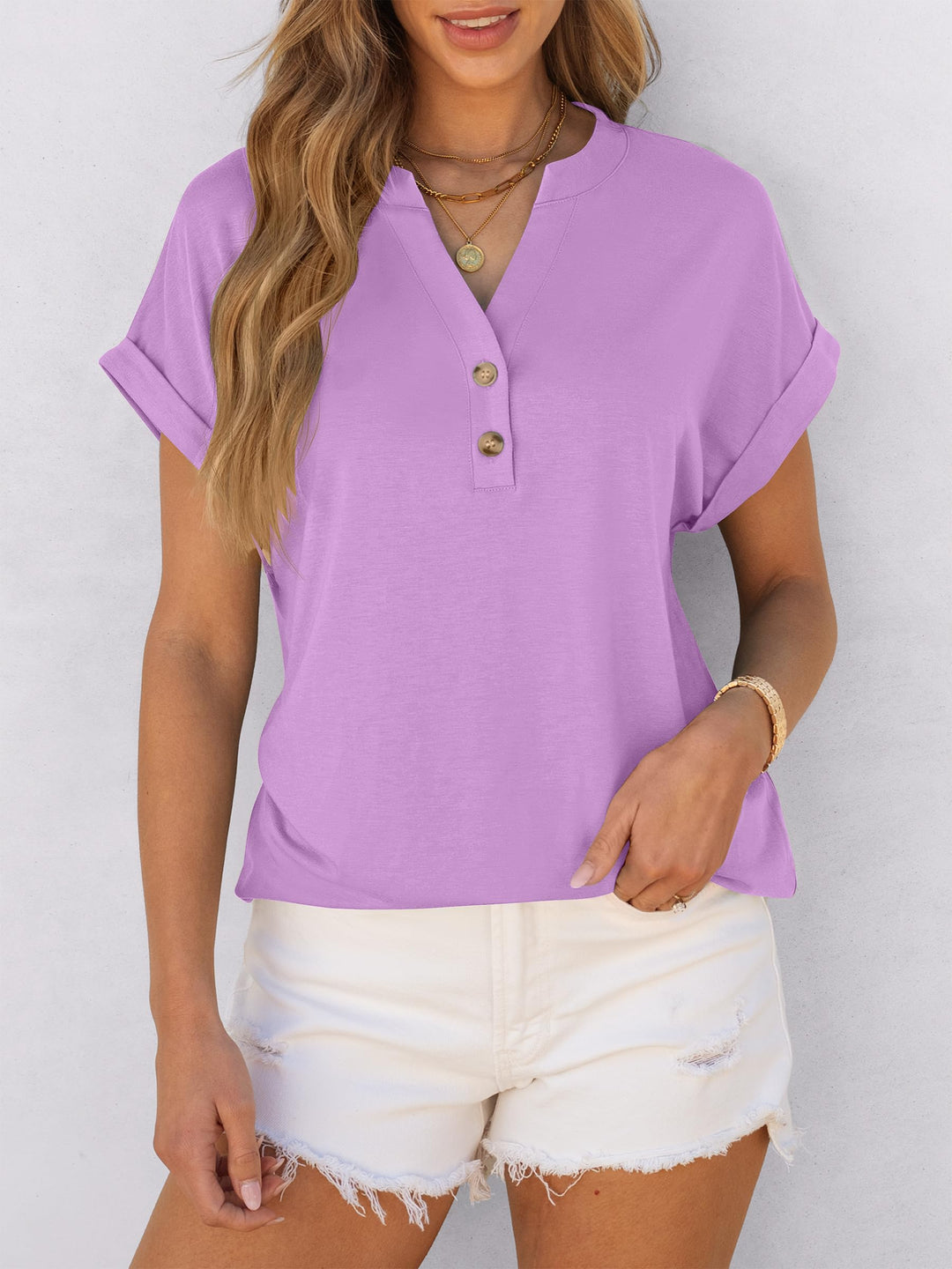 ANRABESS Womens Short Sleeve Henley Tops V Neck Dressy Casual Blouses Summer Trendy Tee Shirts 2026 Vacation Fashion Clothes