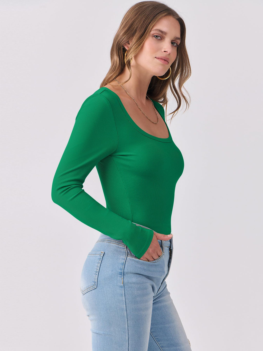 ANRABESS Long Sleeve Shirts for Women Ribbed Knit Slim Fitted Casual Tops Scoop Neck Basic Tee Spring Fall Fashion Clothes