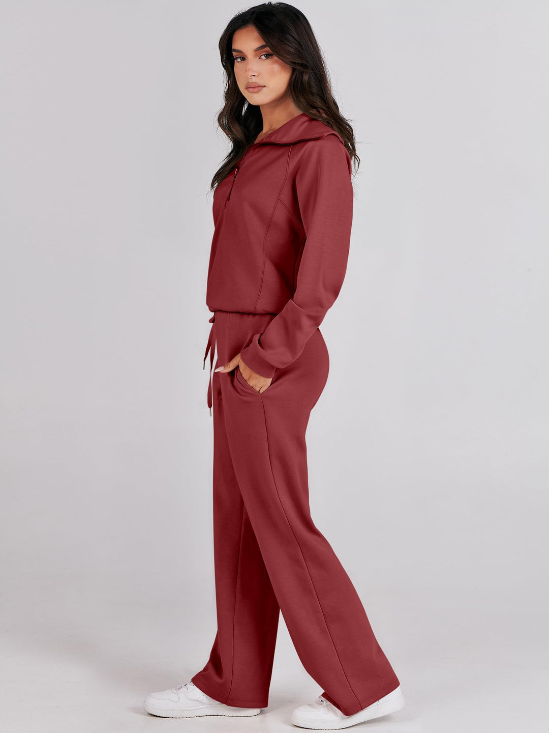 ANRABESS 2 Piece Outfits for Women Half Zip Sweatshirt & Wide Leg Pants Airport Travel Lounge Matching Fall Winter Sets Sweatsuits Clothing