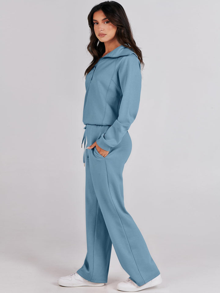 ANRABESS 2 Piece Outfits for Women Half Zip Sweatshirt & Wide Leg Pants Airport Travel Lounge Matching Fall Winter Sets Sweatsuits Clothing