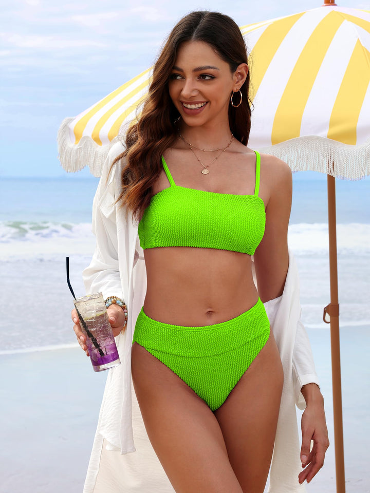 ANRABESS Tummy Control 2 Piece Swimsuits for Women High Waisted Bikini Sets Ribbed Textured Bathing Suits Beach Swimwear