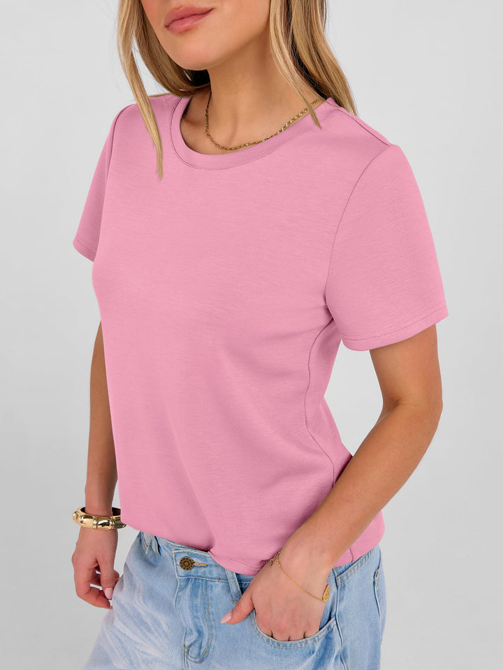 ANRABESS Summer T Shirts for Women, Round Neck Short Sleeve Tops for Women 2026 WrinkleFree Comfy Tshirt Basic Tee Casual Workout Tops Vacation Outfits