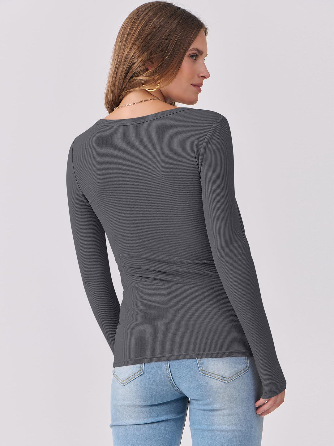ANRABESS Long Sleeve Shirts for Women Ribbed Knit Slim Fitted Casual Tops Scoop Neck Basic Tee Spring Fall Fashion Clothes