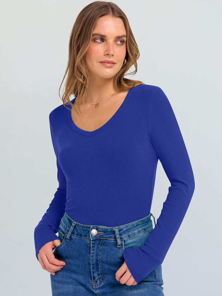 ANRABESS Long Sleeve Shirts for Women Soft Comfy Ribbed Knit Fitted T-Shirts Casual Trendy Y2K Basic Tops Fall Winter Underscrub Layering Clothes