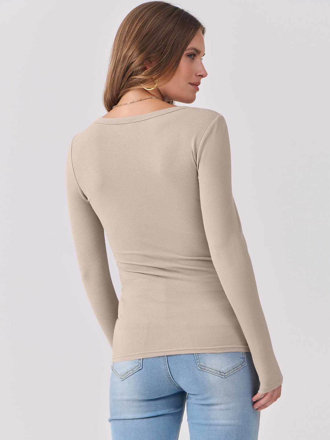 ANRABESS Long Sleeve Shirts for Women Ribbed Knit Slim Fitted Casual Tops Scoop Neck Basic Tee Spring Fall Fashion Clothes