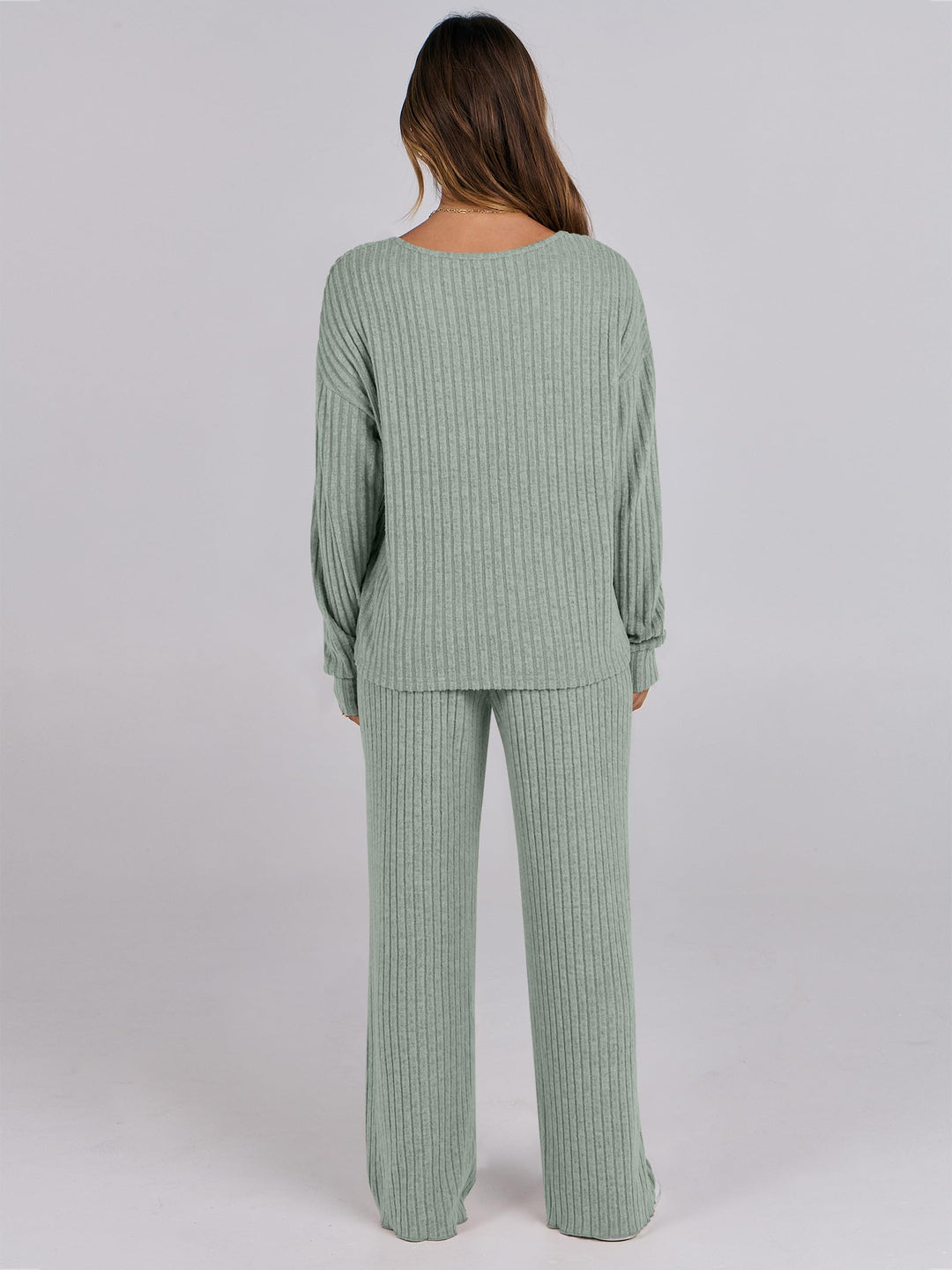 ANRABESS Women 2 Piece Lounge Pajamas Sets Casual Ribbed Knit Long Sleeve Top Pants Matching Set 2026 Fall Outfits Clothes
