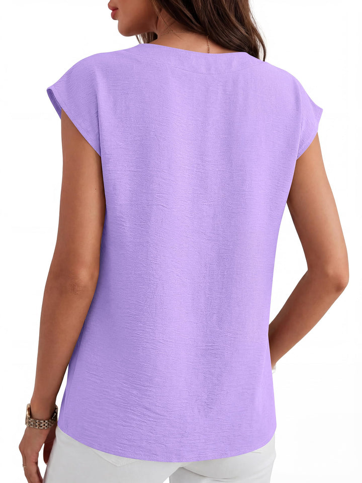 ANRABESS Women Tops V Neck T Shirts Cap Sleeve Business Casual Tops for Women Summer Loose Fit Dressy Work Office Blouses Cute Clothes Trendy Outfits