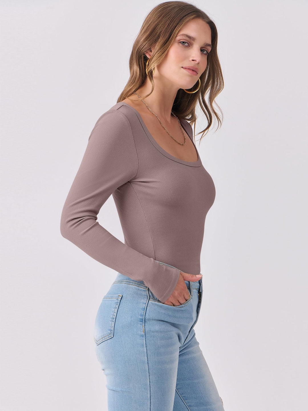 ANRABESS Long Sleeve Shirts for Women Ribbed Knit Slim Fitted Casual Tops Scoop Neck Basic Tee Spring Fall Fashion Clothes