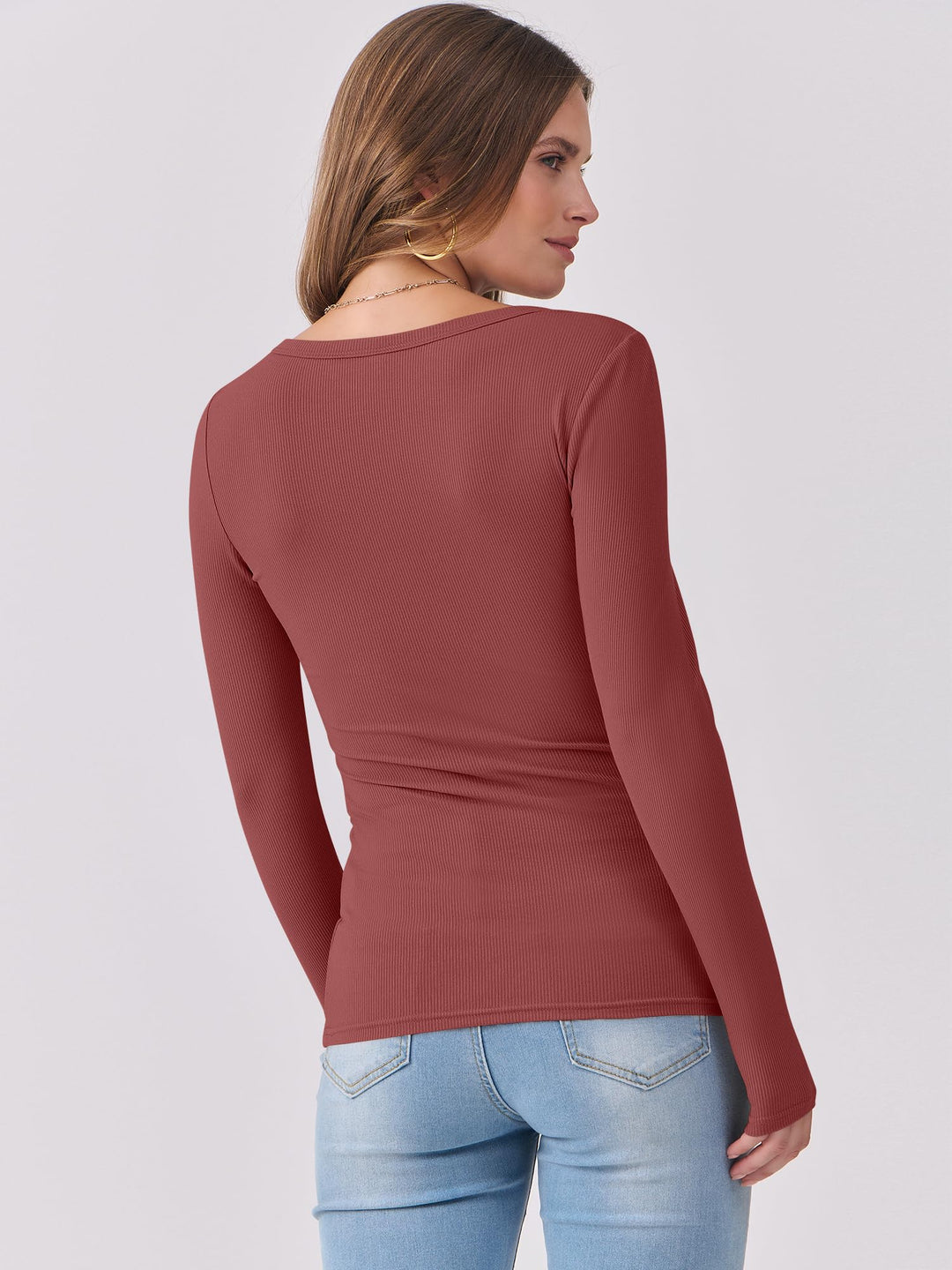 ANRABESS Long Sleeve Shirts for Women Ribbed Knit Slim Fitted Casual Tops Scoop Neck Basic Tee Spring Fall Fashion Clothes