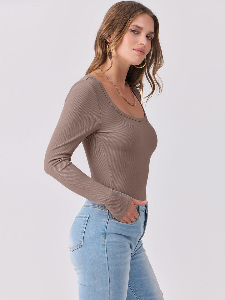ANRABESS Long Sleeve Shirts for Women Ribbed Knit Slim Fitted Casual Tops Scoop Neck Basic Tee Spring Fall Fashion Clothes