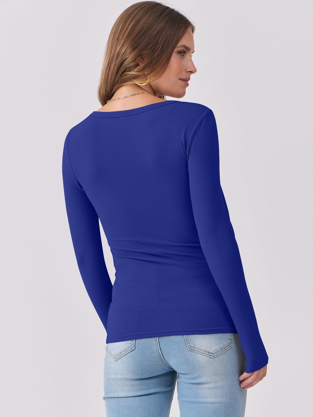 ANRABESS Long Sleeve Shirts for Women Ribbed Knit Slim Fitted Casual Tops Scoop Neck Basic Tee Spring Fall Fashion Clothes